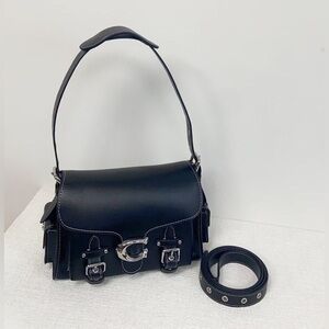 Coach Black Leather Buckle Shoulder Bag